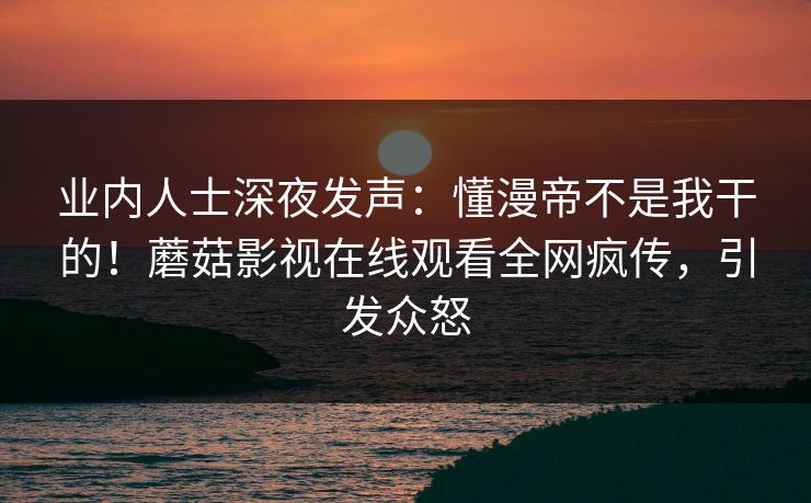 业内人士深夜发声：懂漫帝不是我干的！蘑菇影视在线观看全网疯传，引发众怒