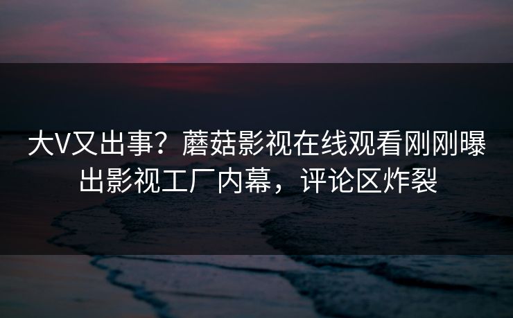 大V又出事？蘑菇影视在线观看刚刚曝出影视工厂内幕，评论区炸裂